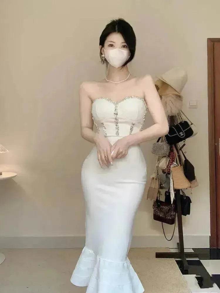 Rhinestone Waist-tight Hip Lotus Leaf Fishtail Gown - www.Shopthatapp.com