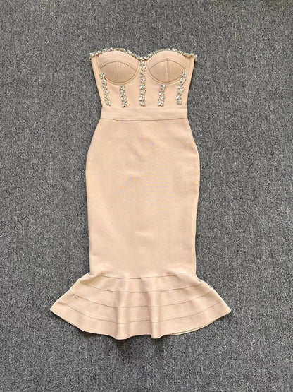 Rhinestone Waist-tight Hip Lotus Leaf Fishtail Gown - www.Shopthatapp.com