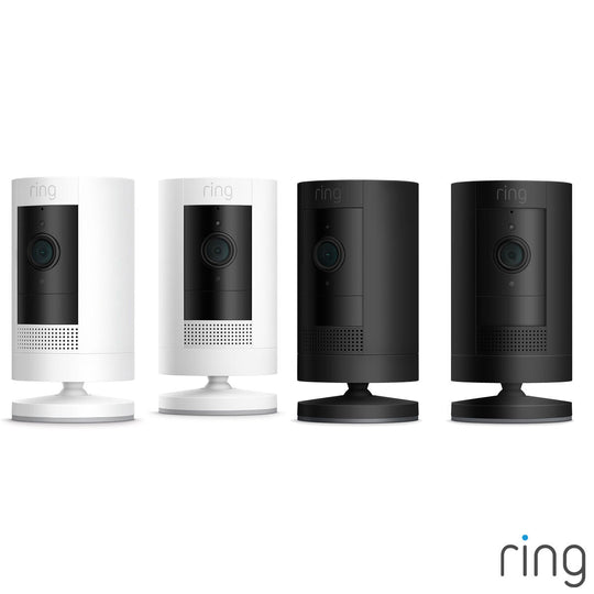 Caméra Ring Stick Up | Extérieur | Intérieur | Batterie | Sans fil | Branchement | Blanc | Noir