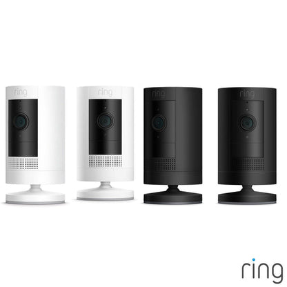 Caméra Ring Stick Up | Extérieur | Intérieur | Batterie | Sans fil | Branchement | Blanc | Noir