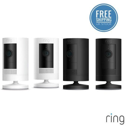 Caméra Ring Stick Up | Extérieur | Intérieur | Batterie | Sans fil | Branchement | Blanc | Noir