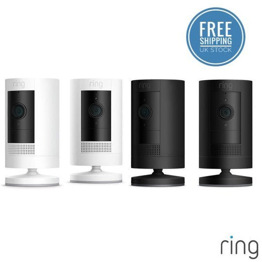 Caméra Ring Stick Up | Extérieur | Intérieur | Batterie | Sans fil | Branchement | Blanc | Noir