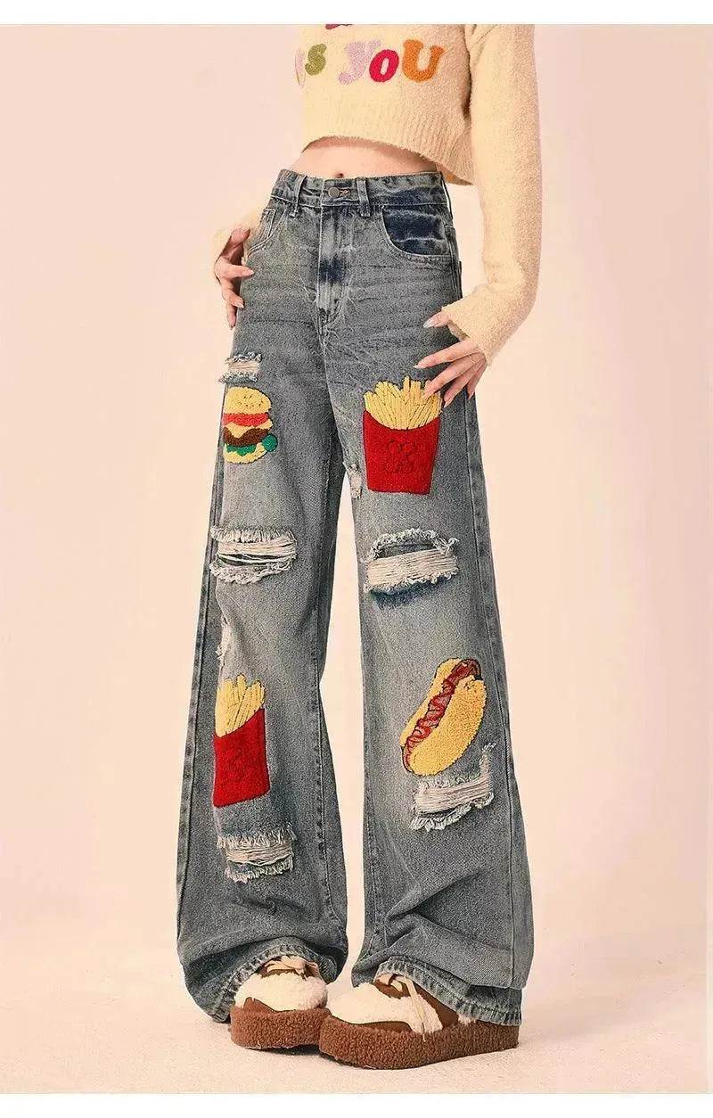 Ripped Jeans Women Loose Straight Wide Leg Oversized Trousers - www.Shopthatapp.com