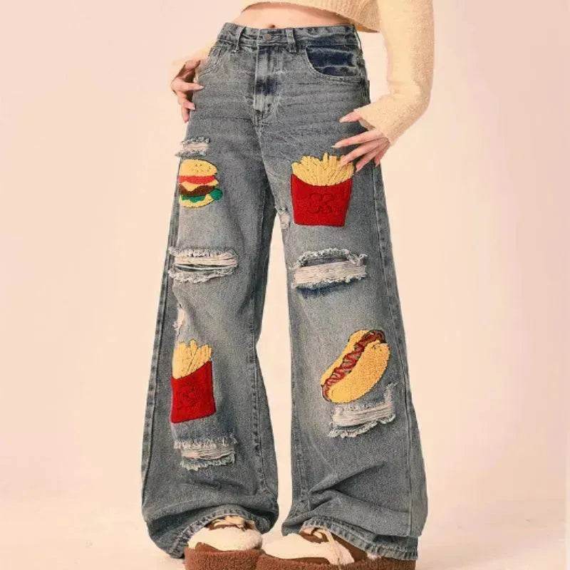 Ripped Jeans Women Loose Straight Wide Leg Oversized Trousers - www.Shopthatapp.com