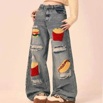 Ripped Jeans Women Loose Straight Wide Leg Oversized Trousers - www.Shopthatapp.com