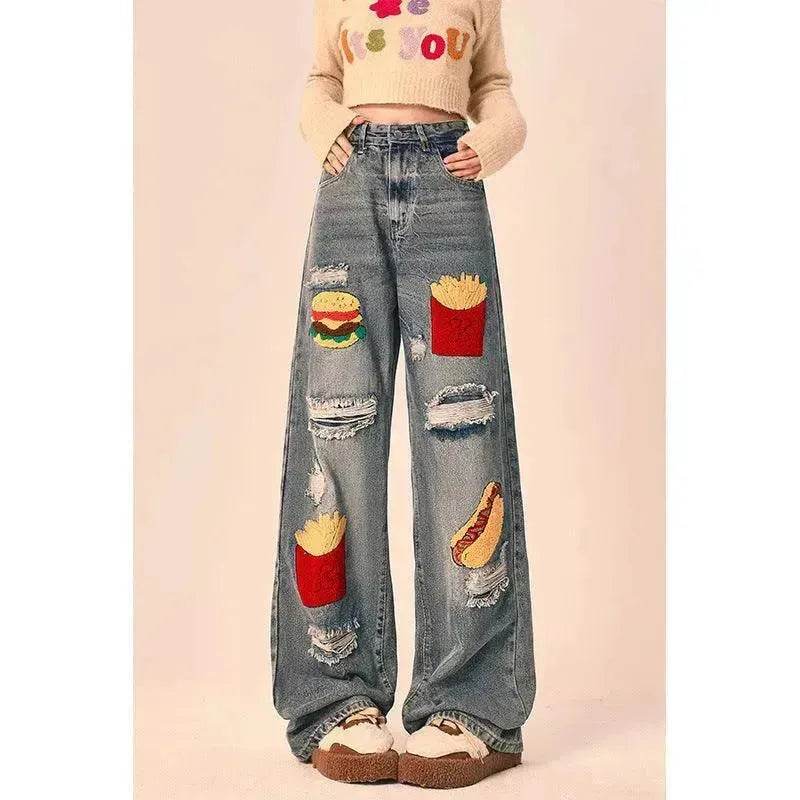 Ripped Jeans Women Loose Straight Wide Leg Oversized Trousers - www.Shopthatapp.com