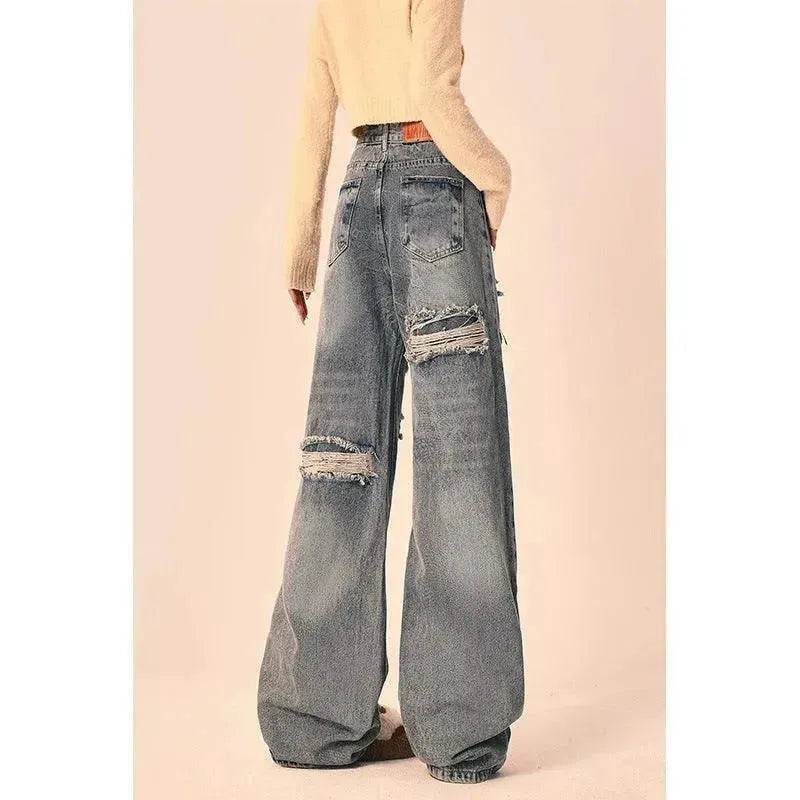 Ripped Jeans Women Loose Straight Wide Leg Oversized Trousers - www.Shopthatapp.com