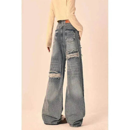 Ripped Jeans Women Loose Straight Wide Leg Oversized Trousers - www.Shopthatapp.com
