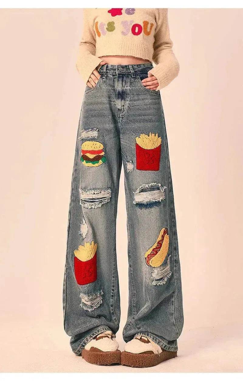 Ripped Jeans Women Loose Straight Wide Leg Oversized Trousers - www.Shopthatapp.com