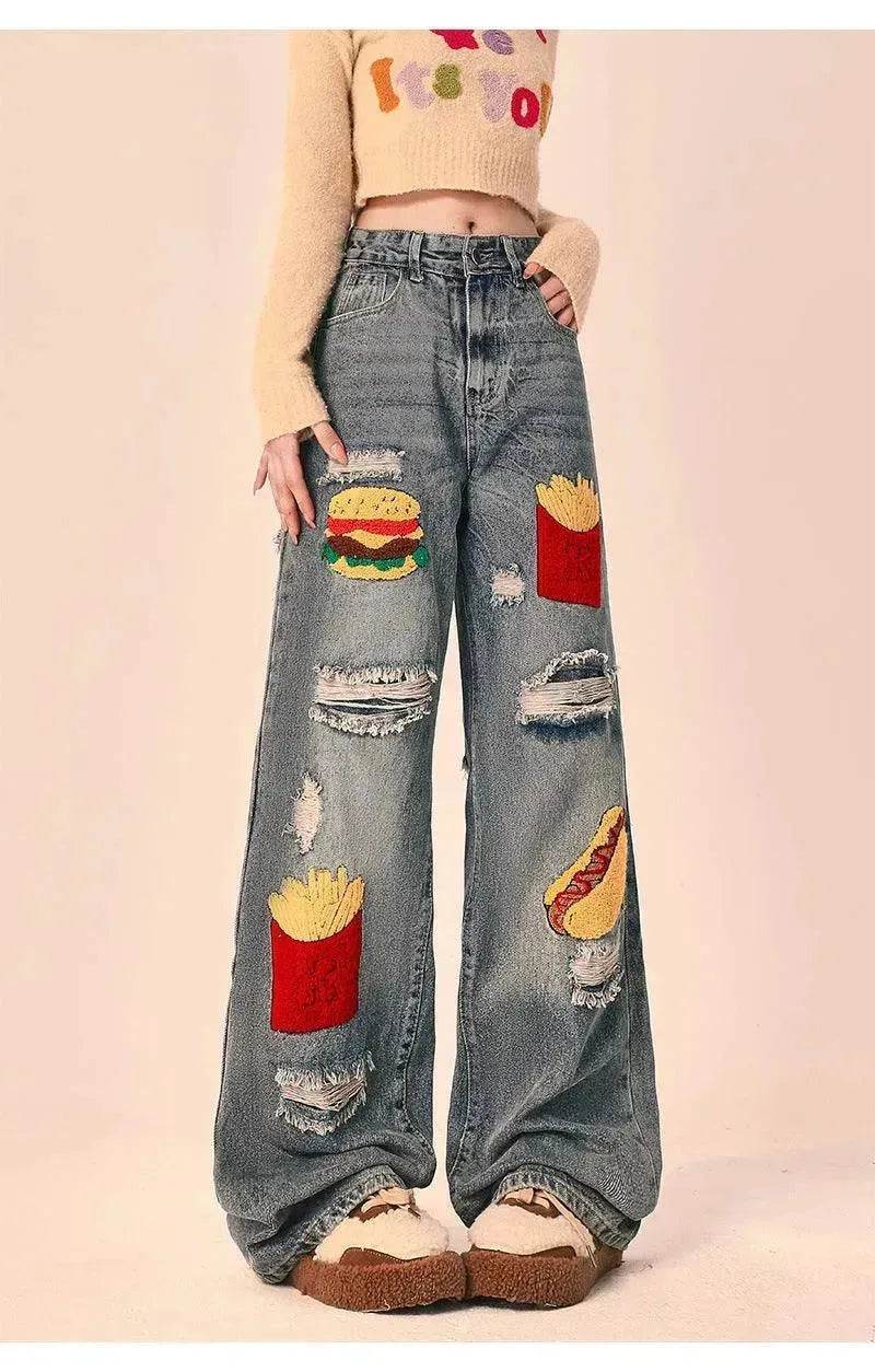 Ripped Jeans Women Loose Straight Wide Leg Oversized Trousers - www.Shopthatapp.com