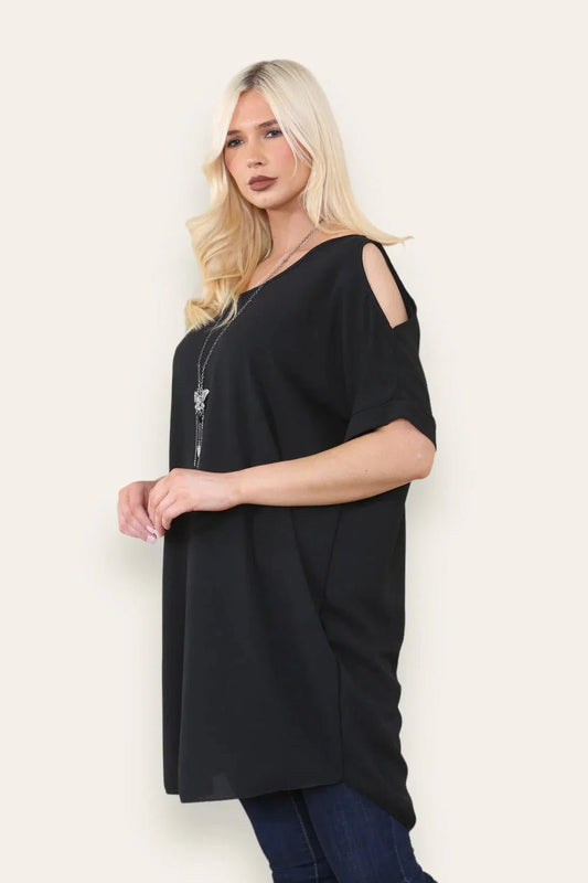 Rosie Cold Shoulder Necklace Top - www.Shopthatapp.com