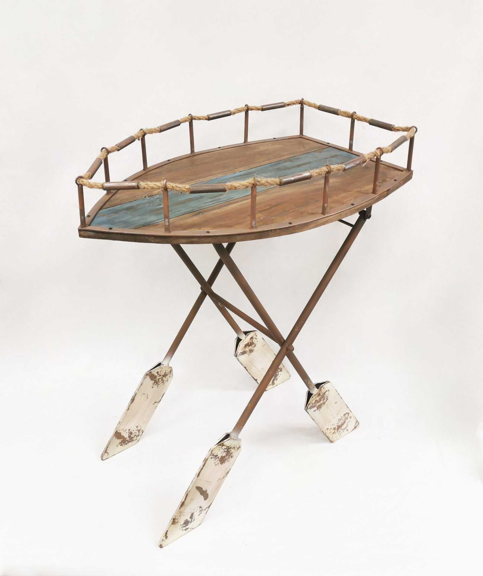 Rustic boat console table with bamboo accents and a unique design for stylish home decor