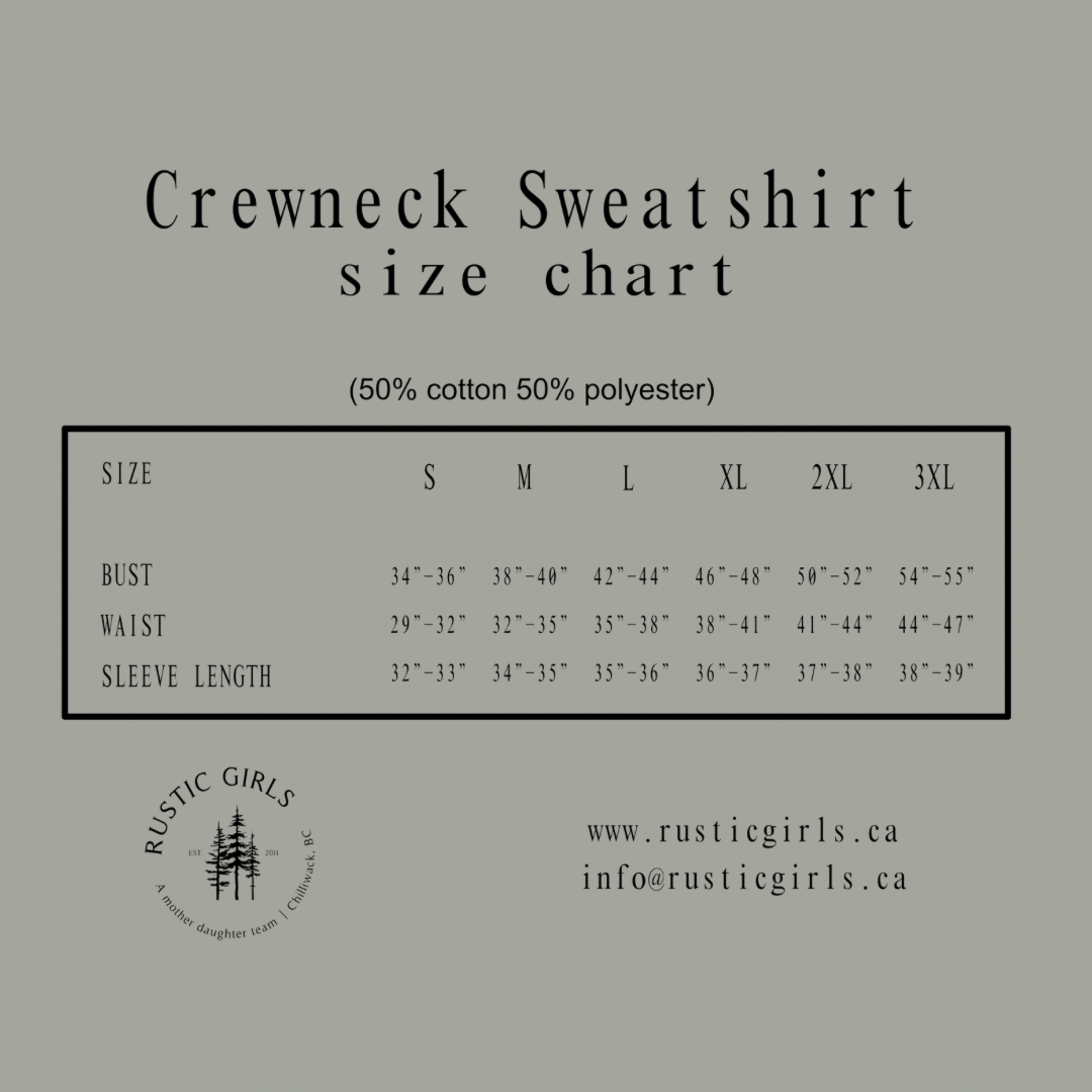 Size chart for women’s Happy Camper t-shirt showing bust, waist, and sleeve length measurements