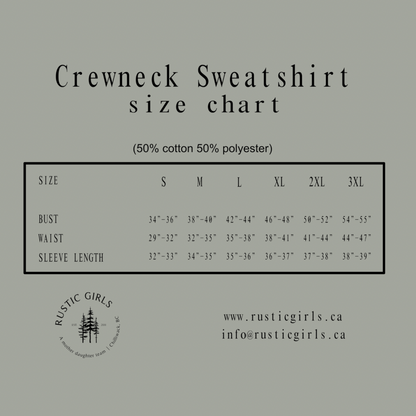 Size chart for women’s Happy Camper t-shirt showing bust, waist, and sleeve length measurements