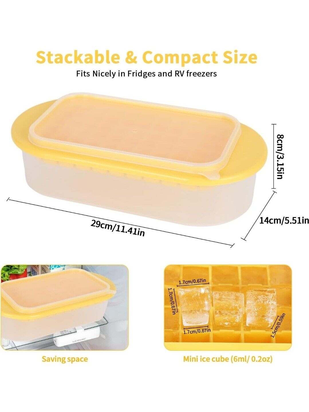 Ice Cube Trays with Lid and Storage Bin Easy Release Makes 66 Cubes - Yellow - www.Shopthatapp.com