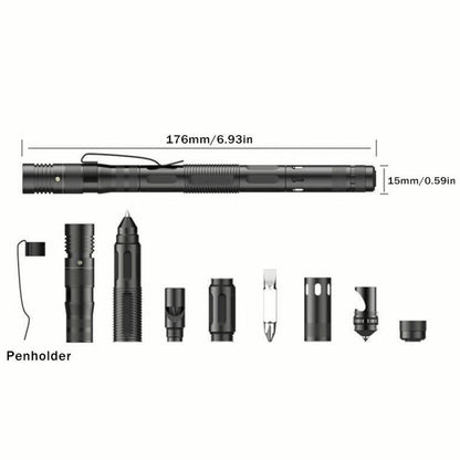 Stylo Tactique Multifonctionnel 9 en 1 en Aluminium de Haute Qualité avec Porte-Outils et Carte