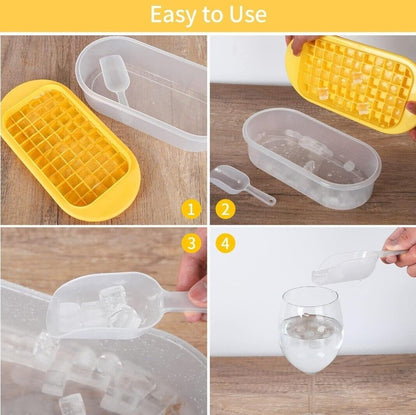 Ice Cube Trays with Lid and Storage Bin Easy Release Makes 66 Cubes - Yellow - www.Shopthatapp.com