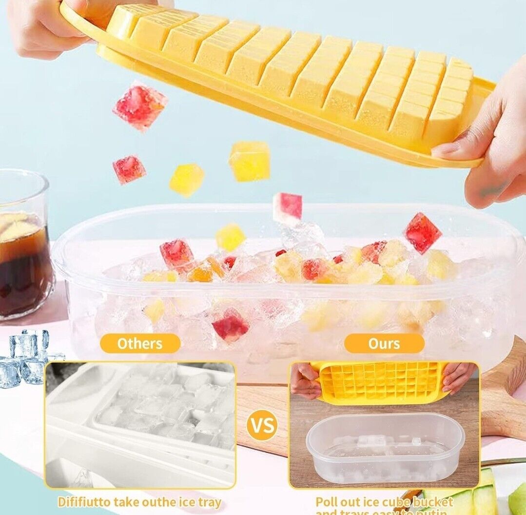 Ice Cube Trays with Lid and Storage Bin Easy Release Makes 66 Cubes - Yellow - www.Shopthatapp.com