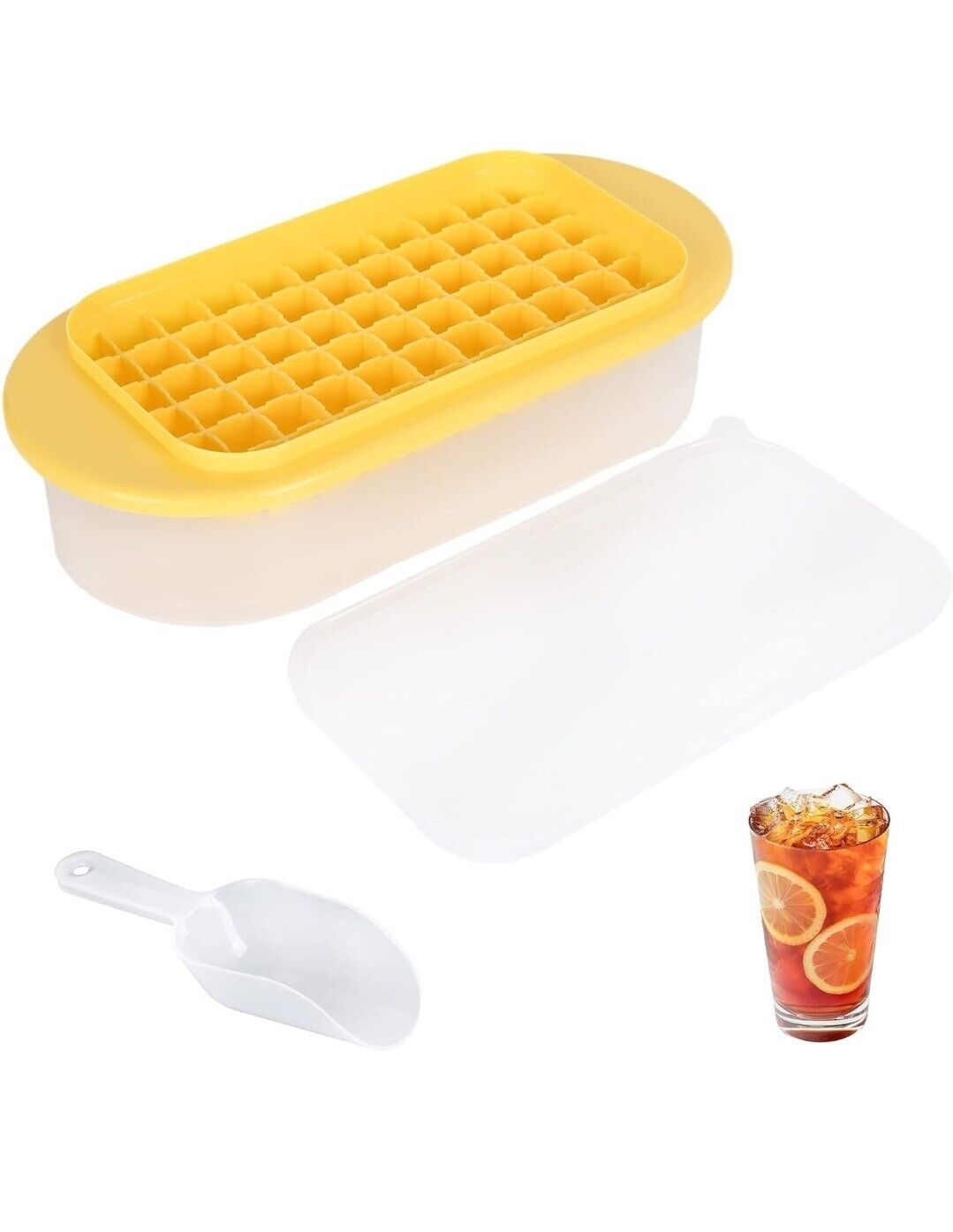 Ice Cube Trays with Lid and Storage Bin Easy Release Makes 66 Cubes - Yellow - www.Shopthatapp.com