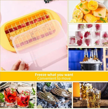 Ice Cube Trays with Lid and Storage Bin Easy Release Makes 66 Cubes - Yellow - www.Shopthatapp.com