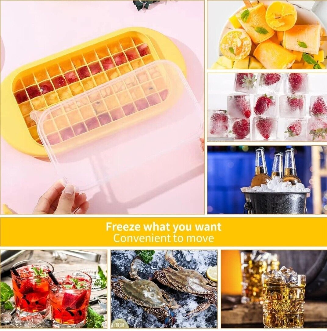 Ice Cube Trays with Lid and Storage Bin Easy Release Makes 66 Cubes - Yellow - www.Shopthatapp.com