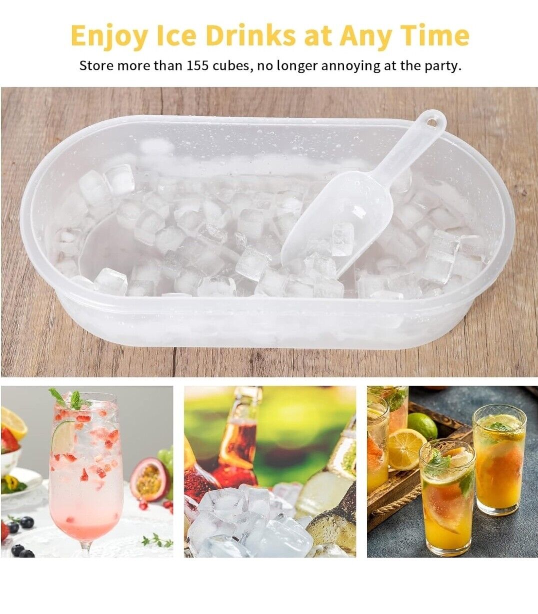 Ice Cube Trays with Lid and Storage Bin Easy Release Makes 66 Cubes - Yellow - www.Shopthatapp.com