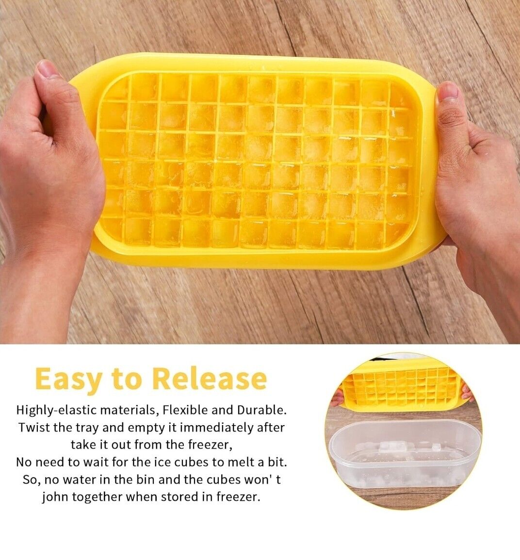 Ice Cube Trays with Lid and Storage Bin Easy Release Makes 66 Cubes - Yellow - www.Shopthatapp.com