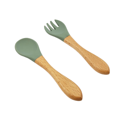 Sage Silicone Baby Spoon and Fork Set - www.Shopthatapp.com