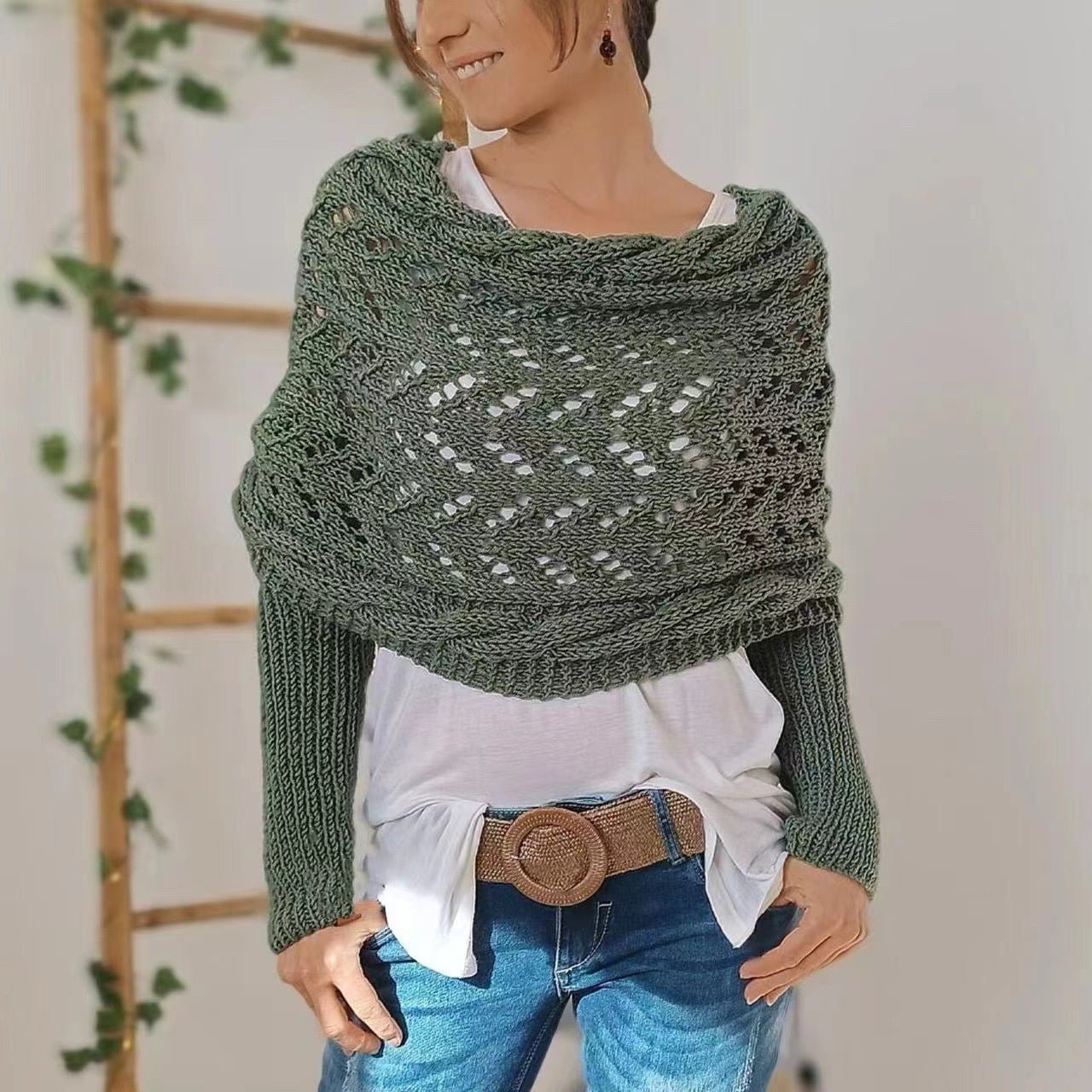 Sally knitted long sleeve shawl - www.Shopthatapp.com