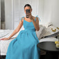 Santorini French Cotton And Linen Breathable Strap High Waist Dress - www.Shopthatapp.com