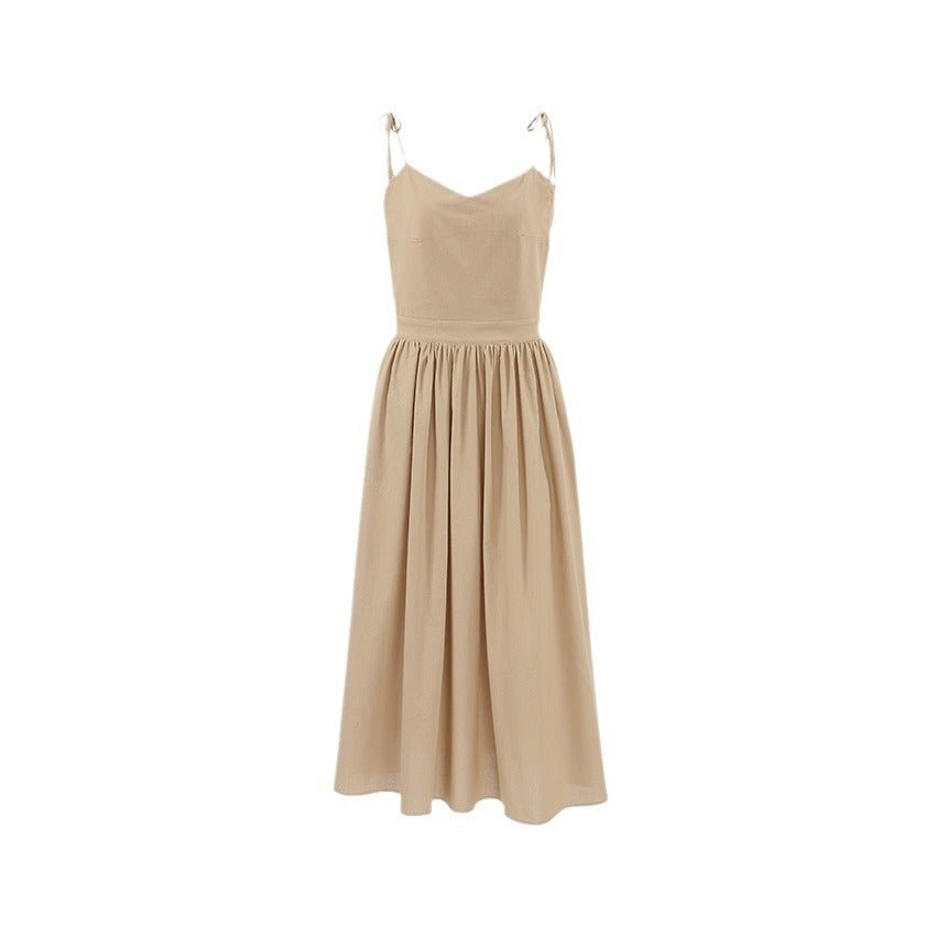 Santorini French Cotton And Linen Breathable Strap High Waist Dress - www.Shopthatapp.com