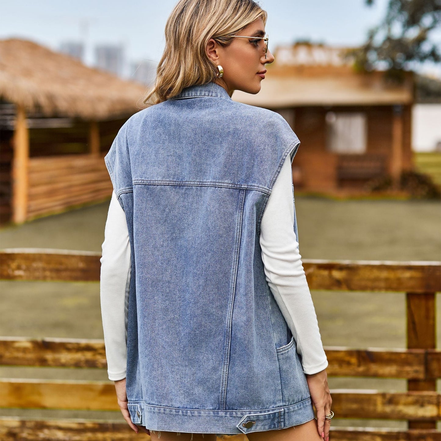 Sara Denim Look Waistcoat Jacket - www.Shopthatapp.com