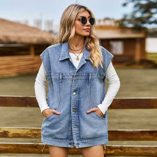 Sara Denim Look Waistcoat Jacket - www.Shopthatapp.com
