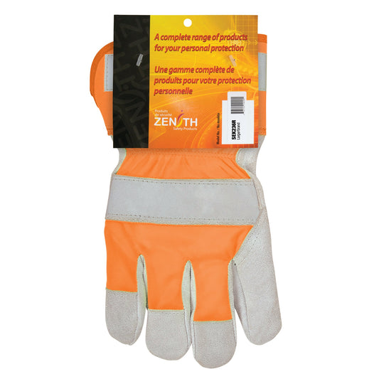 Gants d'installateur haute visibilité de qualité supérieure, taille L, paume en cuir de vachette refendu, doublure intérieure en coton