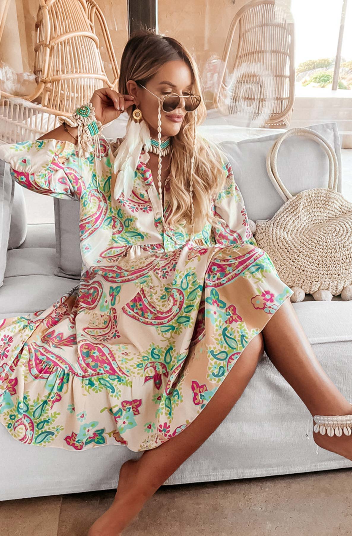Robe tunique surdimensionnée abstraite Sena