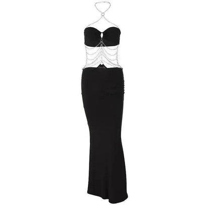 Charming Fashion Personality Halter Neck Wrap Chest Cutout Party Long Black  Dress for Women - www.Shopthatapp.com