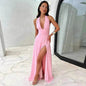 Charming Halterneck V-neck Slit Dress Summer Backless Strappy Skirt Fashion Temperament Clothing Women - www.Shopthatapp.com
