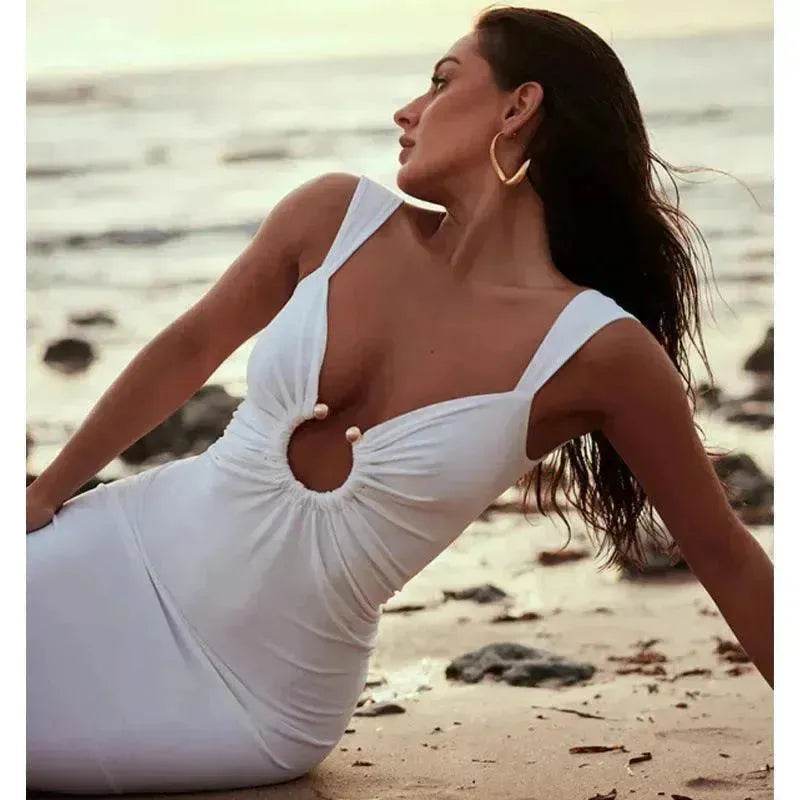 Charming V-neck Backless Slit Slim Fit Summer Dress - www.Shopthatapp.com
