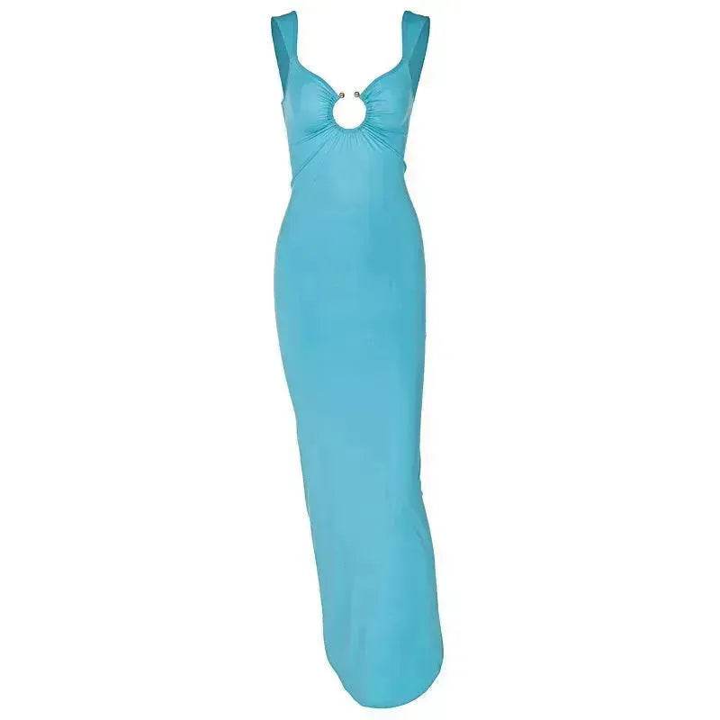 Charming V-neck Backless Slit Slim Fit Summer Dress - www.Shopthatapp.com