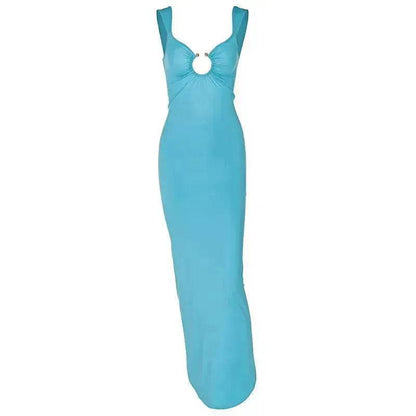 Charming V-neck Backless Slit Slim Fit Summer Dress - www.Shopthatapp.com