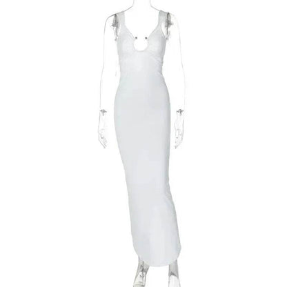 Charming V-neck Backless Slit Slim Fit Summer Dress - www.Shopthatapp.com