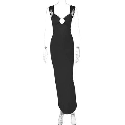 Charming V-neck Backless Slit Slim Fit Summer Dress - www.Shopthatapp.com