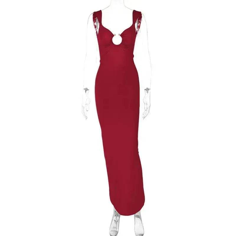 Charming V-neck Backless Slit Slim Fit Summer Dress - www.Shopthatapp.com
