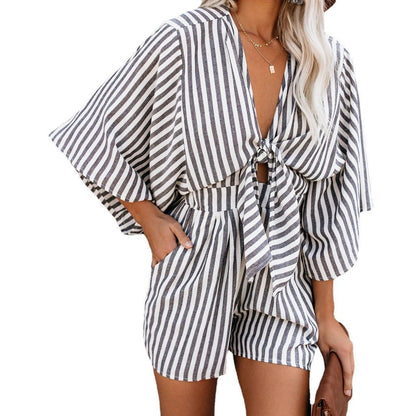 Sila V-Neck Lace Loose jumpsuit