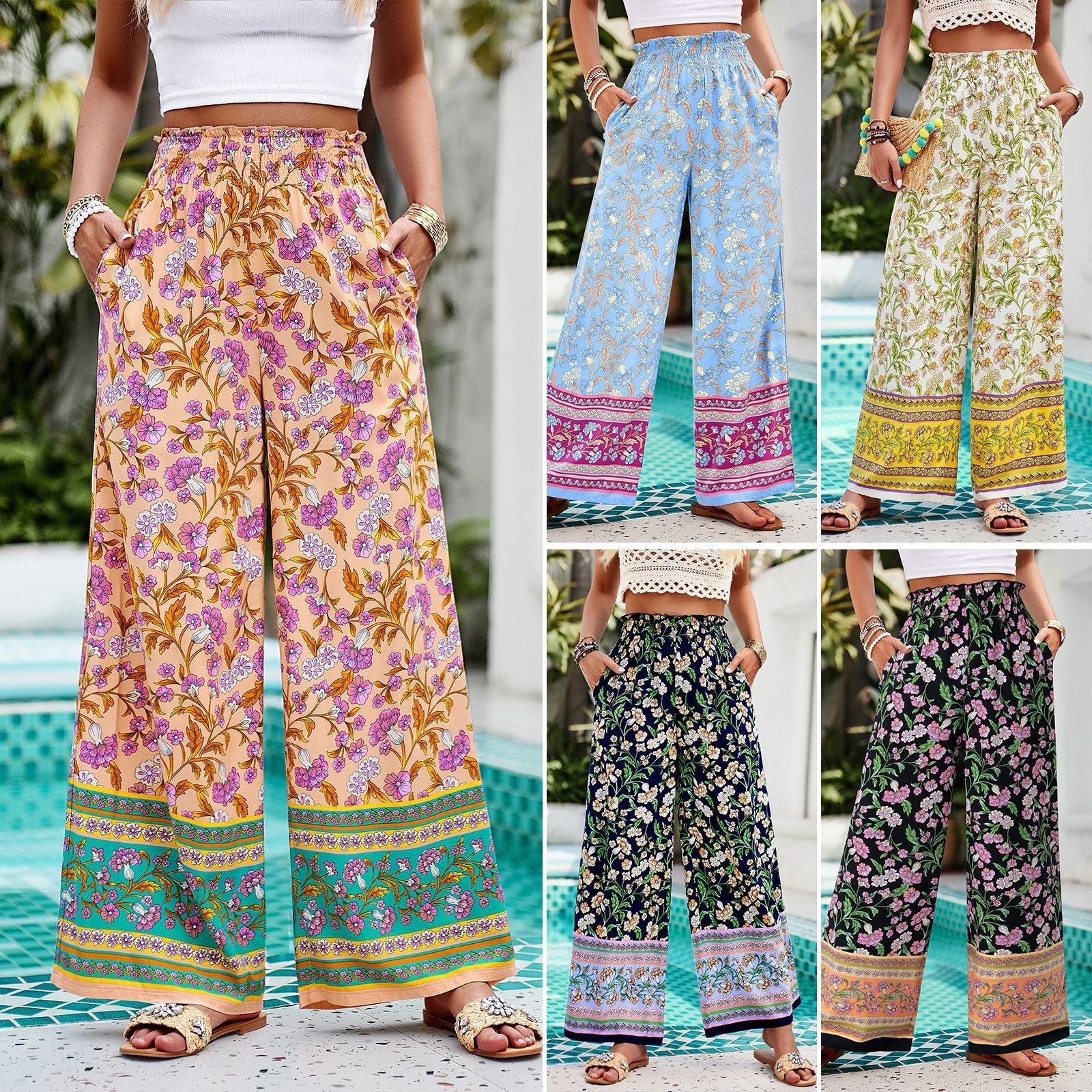 Silom Casual Cotton Printed Wide Leg Long Trousers - www.Shopthatapp.com