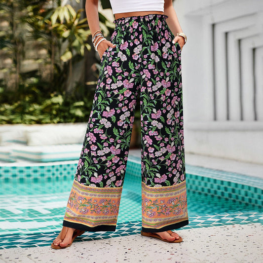 Silom Casual Cotton Printed Wide Leg Long Trousers - www.Shopthatapp.com