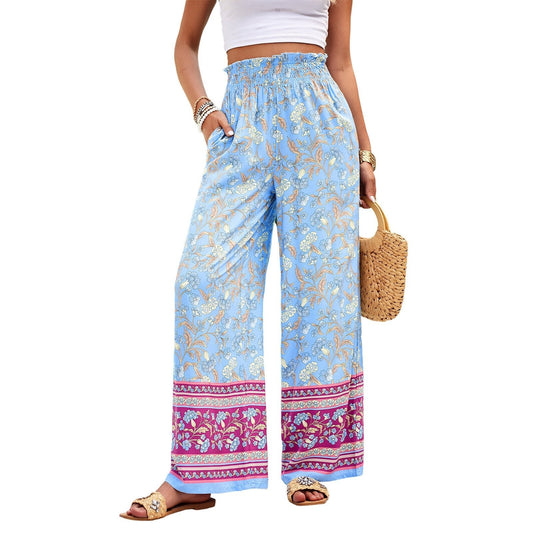 Silom Casual Cotton Printed Wide Leg Long Trousers - www.Shopthatapp.com