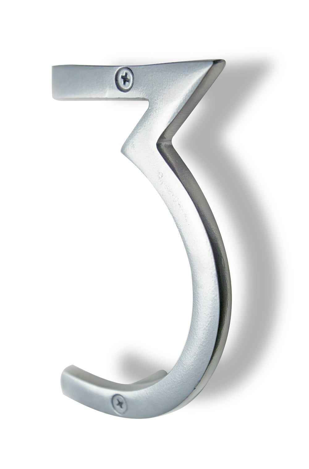 Stylish silver house number 3 made of durable metal for modern home decor