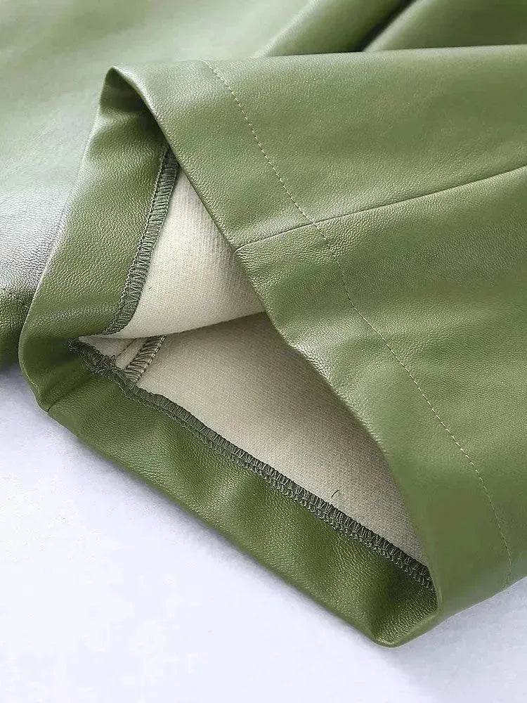 Single Breasted Casual Imitation Leather Suit Jacket Trousers Suit Women - www.Shopthatapp.com