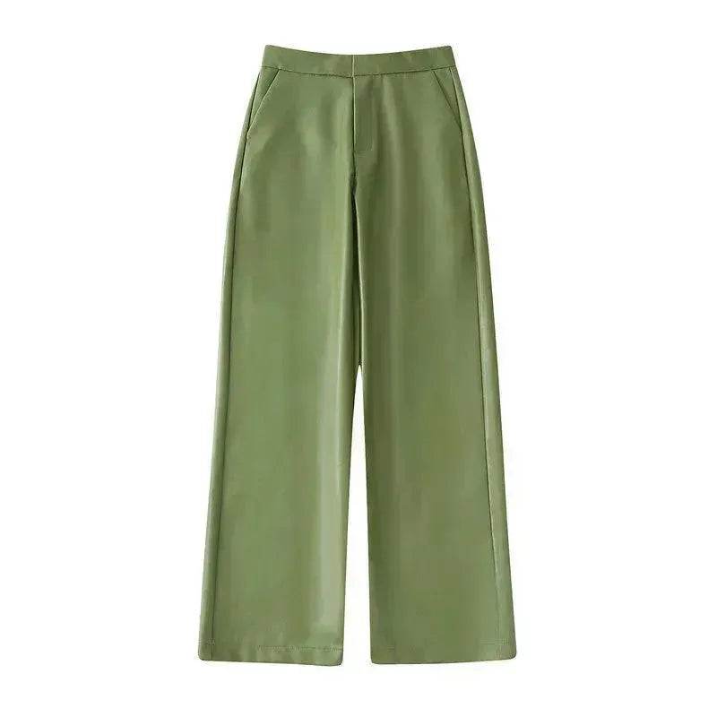 Single Breasted Casual Imitation Leather Suit Jacket Trousers Suit Women - www.Shopthatapp.com